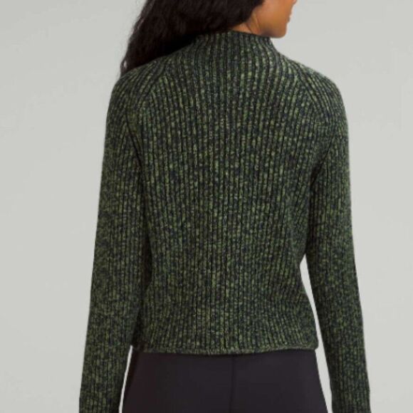 LULULEMON Cotton Cashmere Blend Mock Neck Sweater Green Black Size 4 - Picture 3 of 10